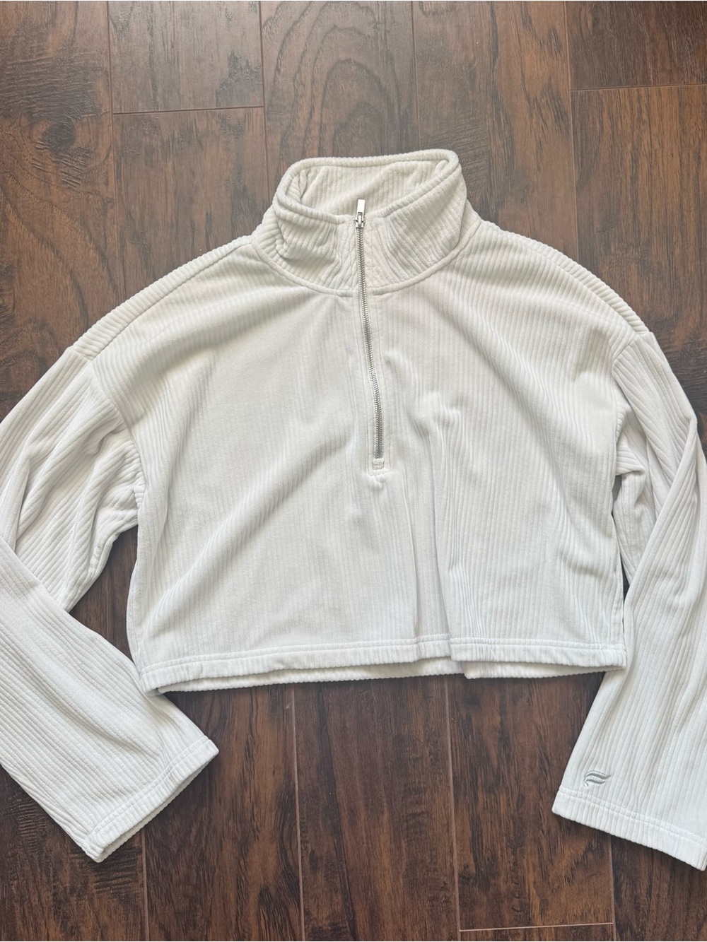 Fabletics Plush Rib Half Zip Sweatshirt Bone White Size Large